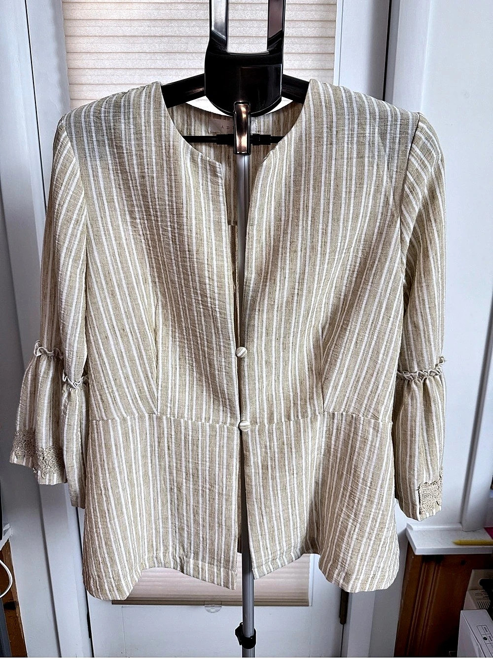 Boho Cottagecore striped peplum jacket tailored lace & ruffle details NWT Sz S